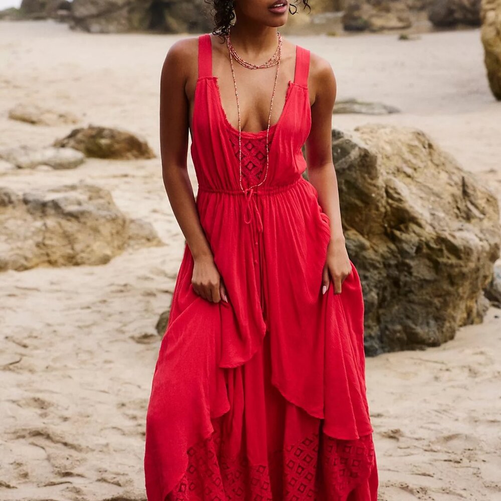 Free People - Lost in Sunset Maxi Dress - L - Red - Like New!